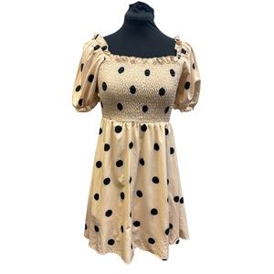 Peach Polka Dot Shirred Dress